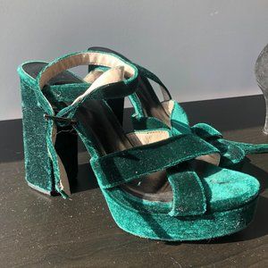 green suede heels